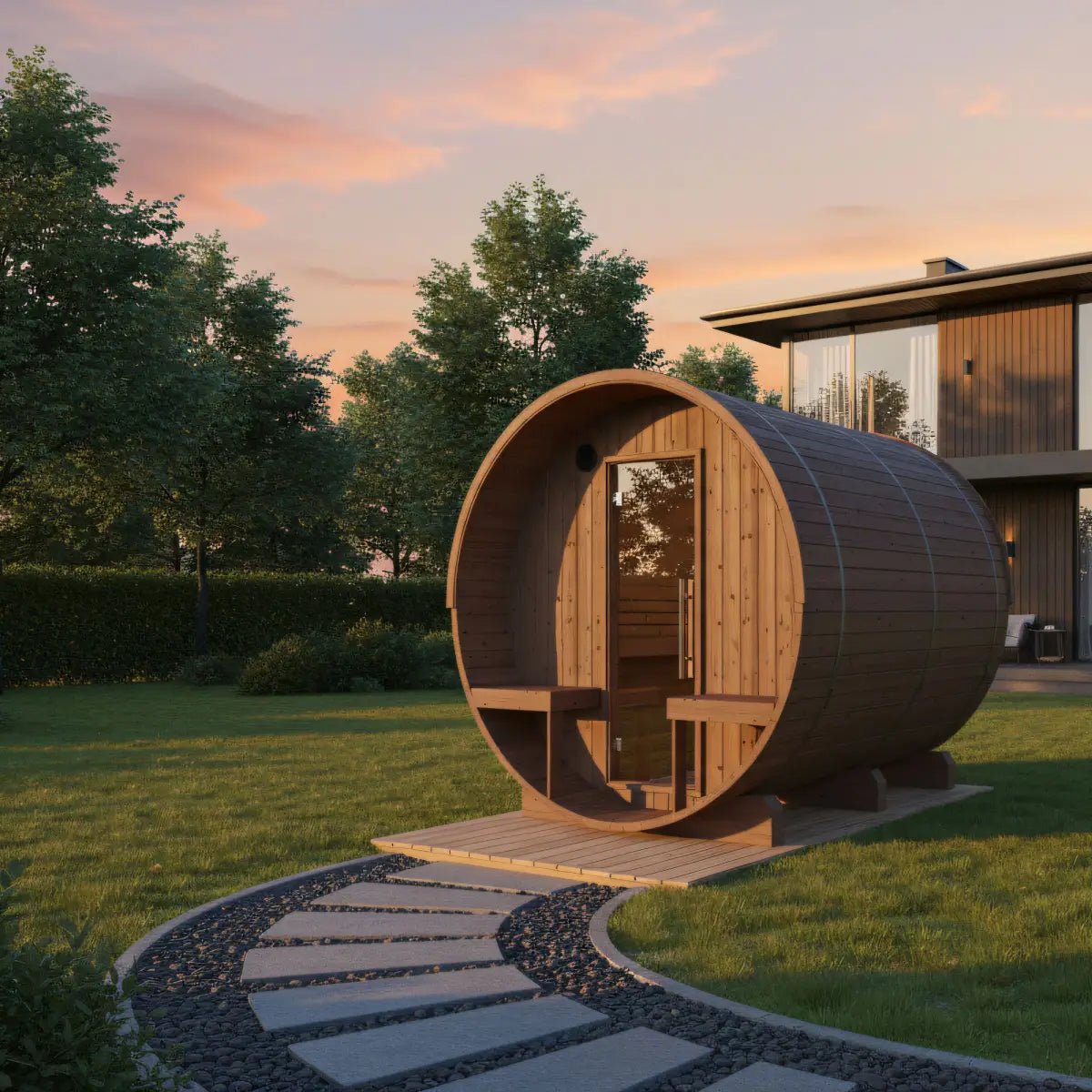 Finnish Sauna Builders Turku Finnish Barrel Sauna with Terrace and WiFi Heater By Finnish Sauna Builders - Traditional Sauna