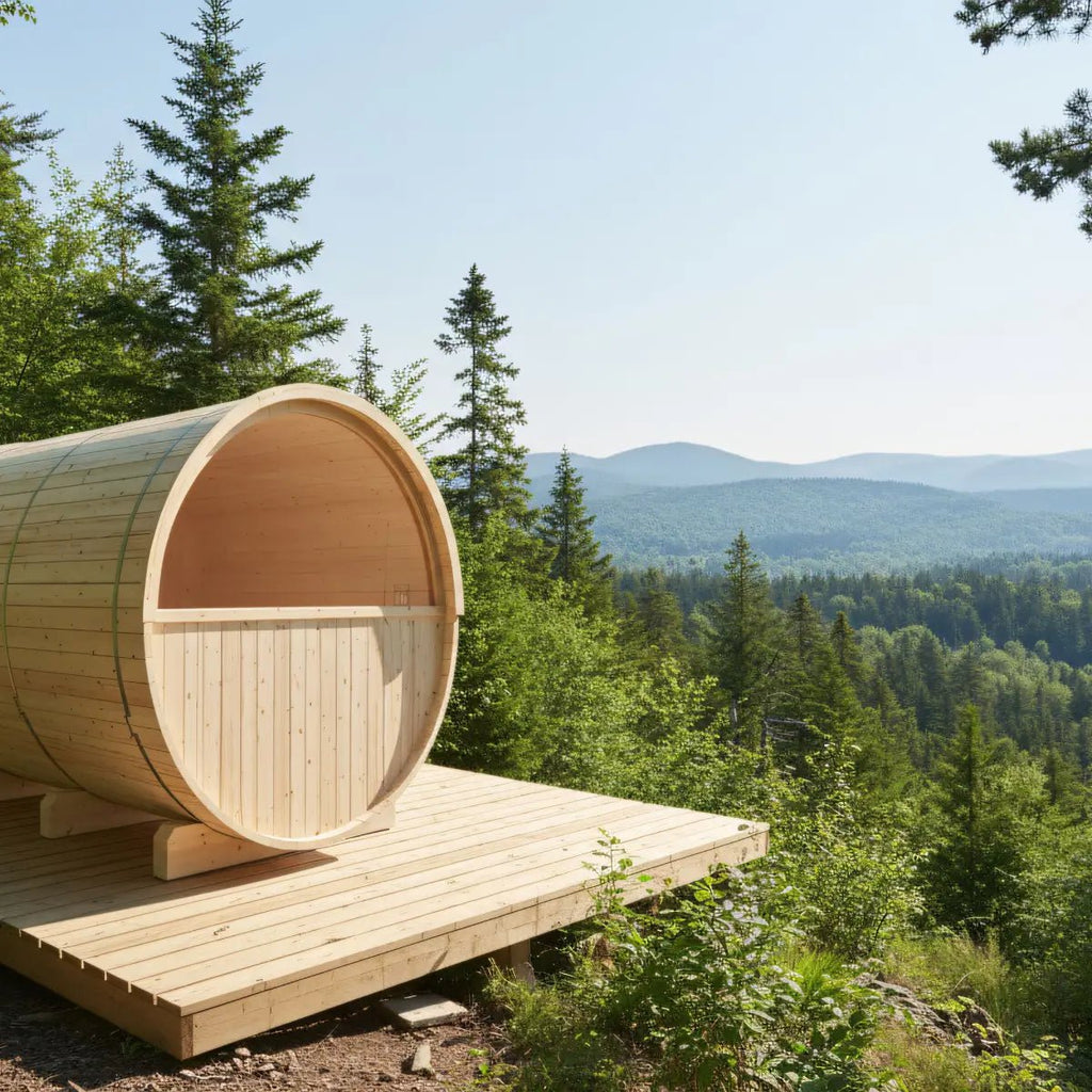 Finnish Sauna Builders Turku Finnish Barrel Sauna with Terrace and WiFi Heater By Finnish Sauna Builders - Traditional Sauna