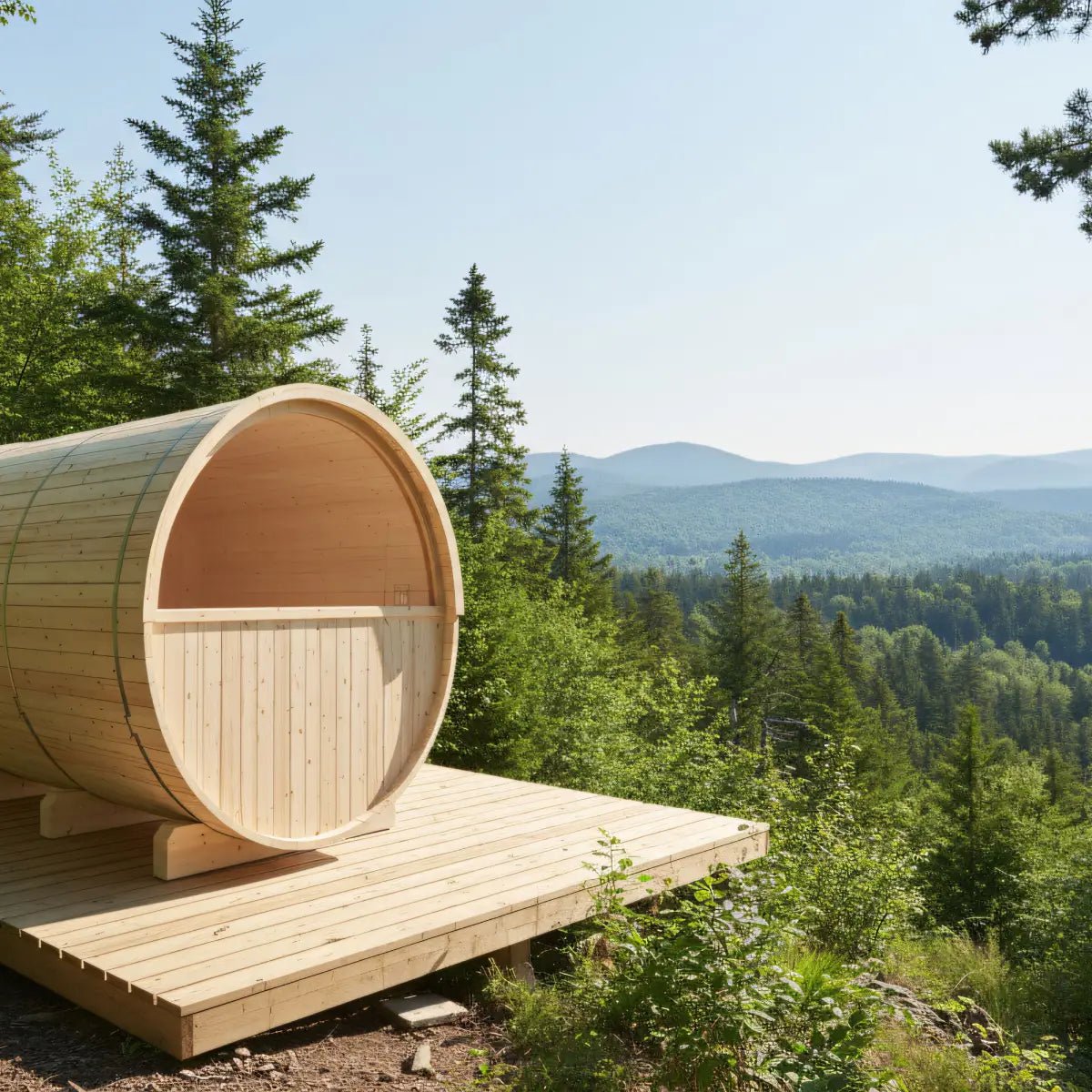 Finnish Sauna Builders Turku Finnish Barrel Sauna with Terrace and WiFi Heater By Finnish Sauna Builders - Traditional Sauna